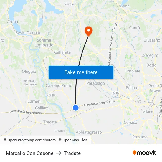 Marcallo con Casone to Tradate map