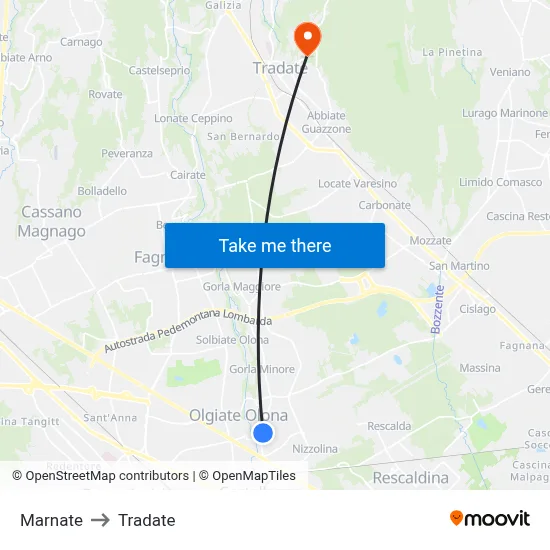 Marnate to Tradate map