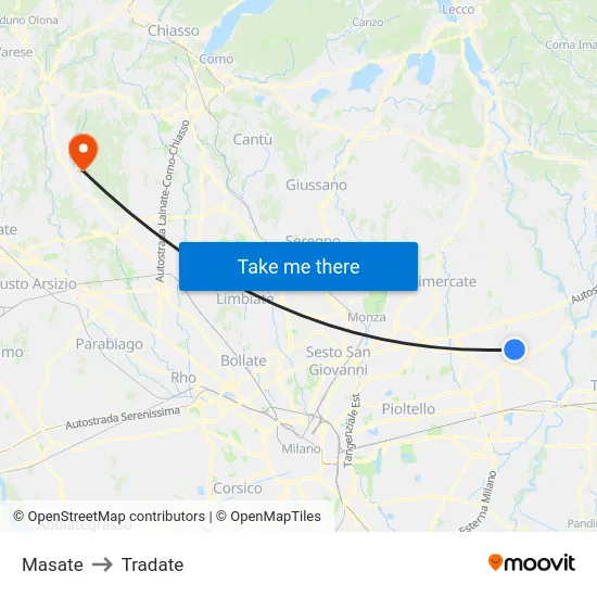 Masate to Tradate map