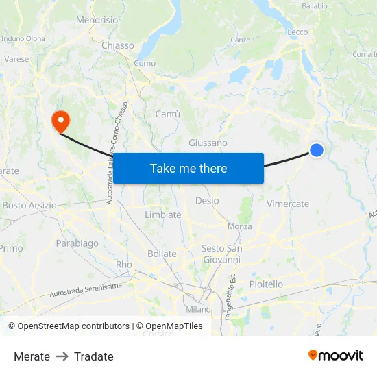 Merate to Tradate map