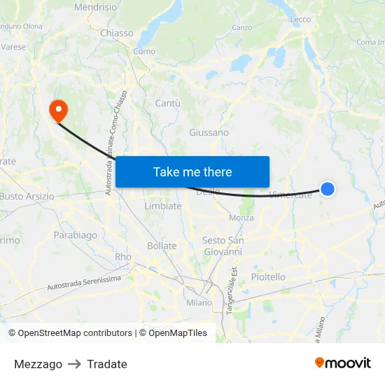 Mezzago to Tradate map