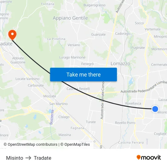Misinto to Tradate map