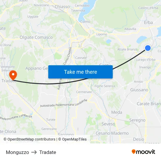 Monguzzo to Tradate map