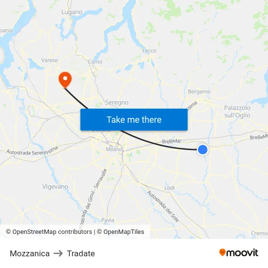 Mozzanica to Tradate map