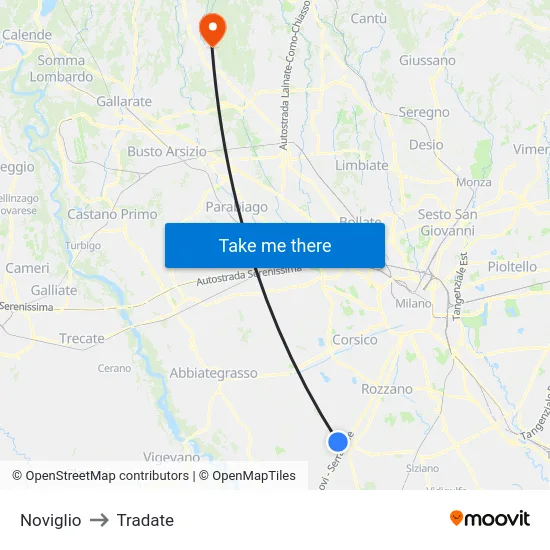 Noviglio to Tradate map