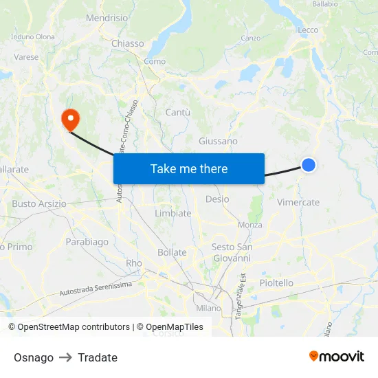 Osnago to Tradate map