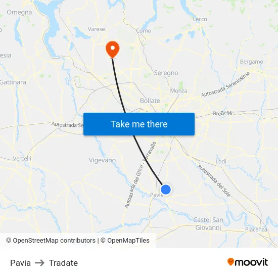 Pavia to Tradate map