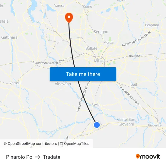 Pinarolo Po to Tradate map