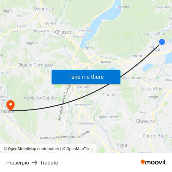 Proserpio to Tradate map