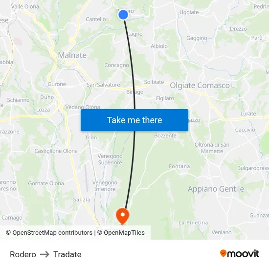 Rodero to Tradate map