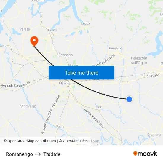 Romanengo to Tradate map