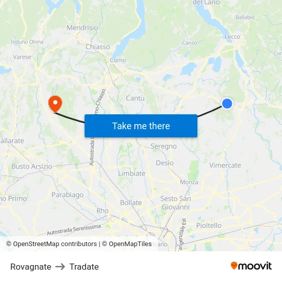 Rovagnate to Tradate map
