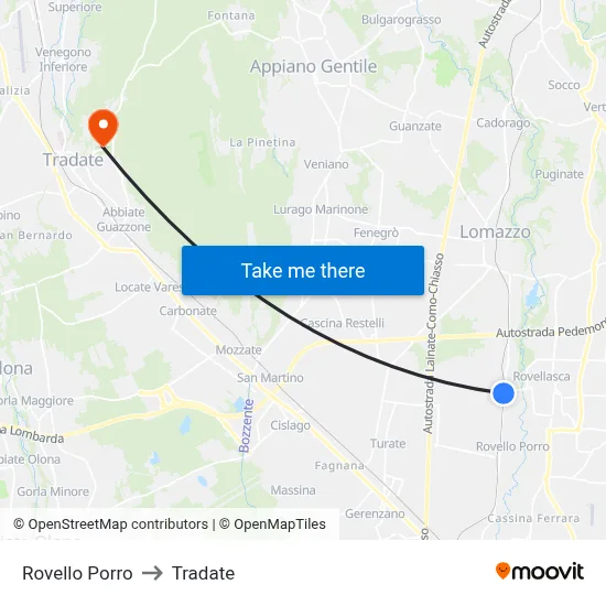 Rovello Porro to Tradate map