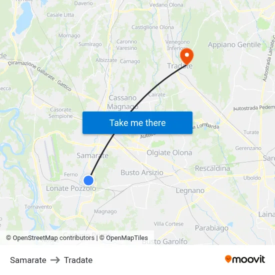 Samarate to Tradate map