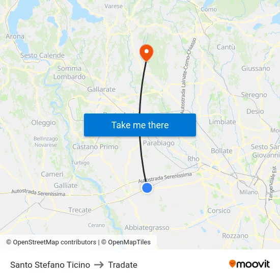 Santo Stefano Ticino to Tradate map
