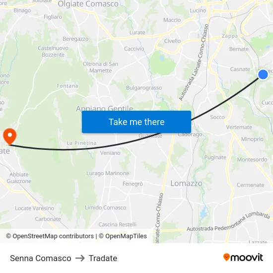 Senna Comasco to Tradate map
