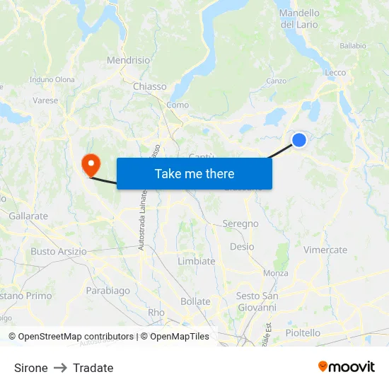 Sirone to Tradate map