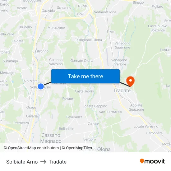 Solbiate Arno to Tradate map