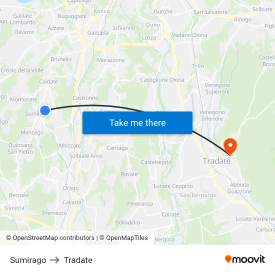 Sumirago to Tradate map