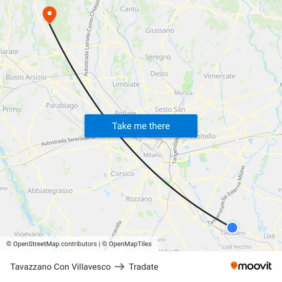 Tavazzano Con Villavesco to Tradate map