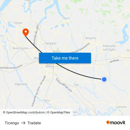 Ticengo to Tradate map