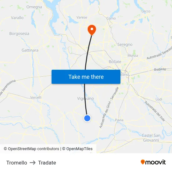 Tromello to Tradate map