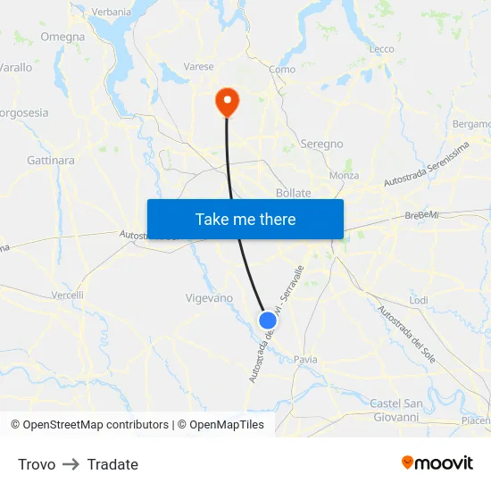 Trovo to Tradate map