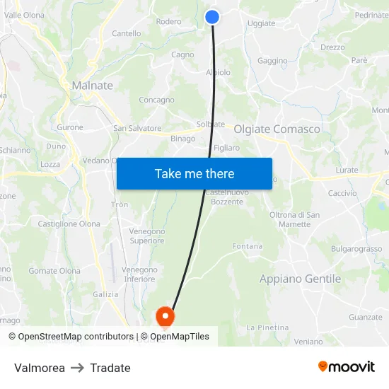 Valmorea to Tradate map