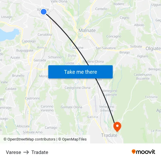 Varese to Tradate map