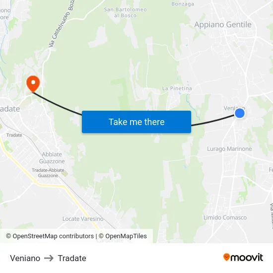 Veniano to Tradate map