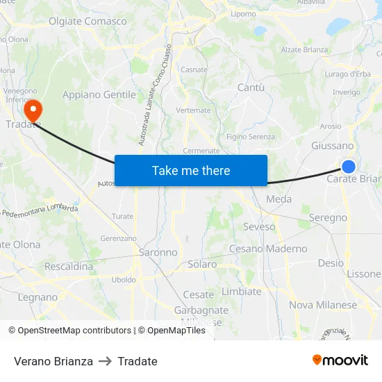 Verano Brianza to Tradate map