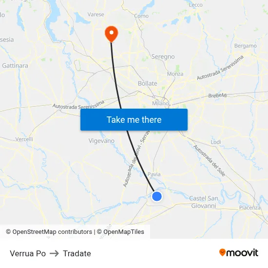 Verrua Po to Tradate map