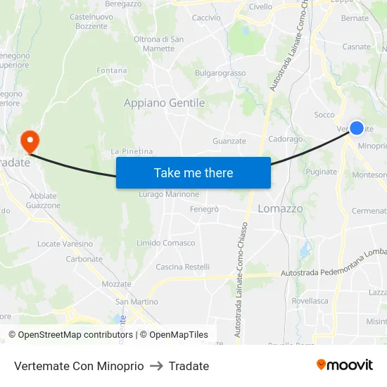 Vertemate Con Minoprio to Tradate map