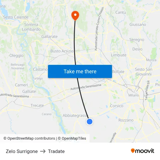 Zelo Surrigone to Tradate map