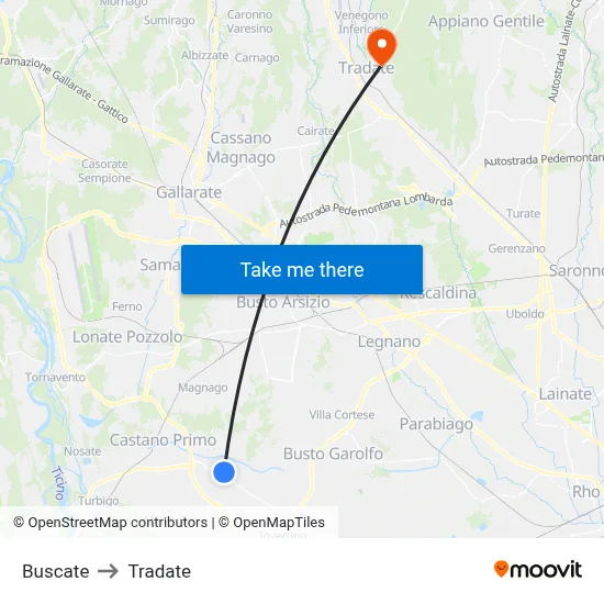 Buscate to Tradate map