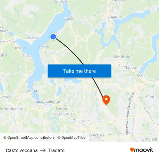 Castelveccana to Tradate map
