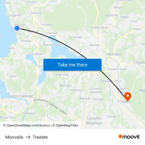 Monvalle to Tradate map