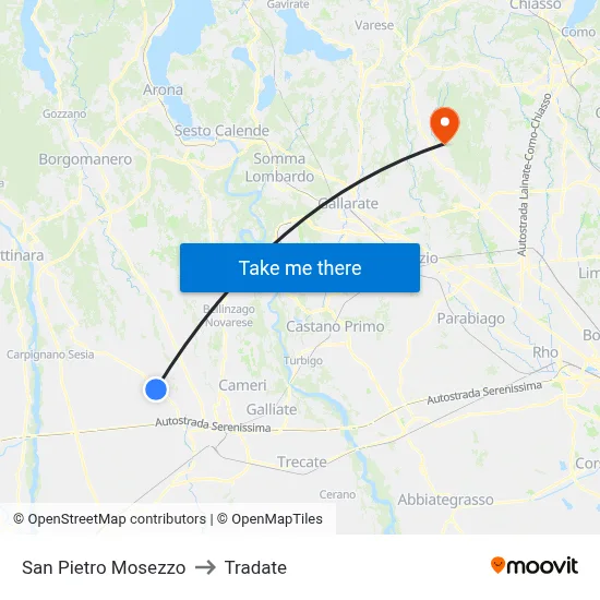 San Pietro Mosezzo to Tradate map