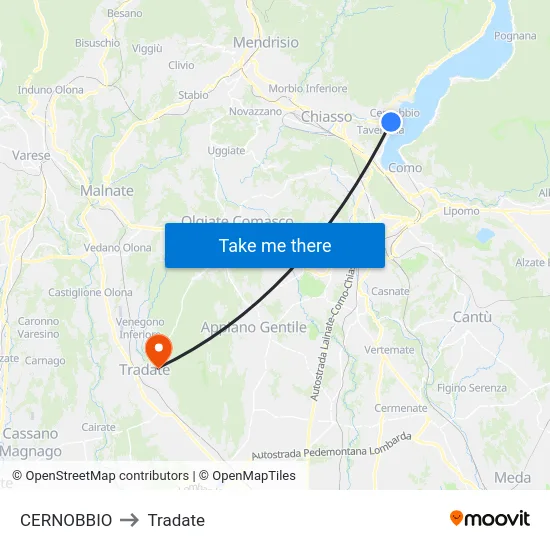 CERNOBBIO to Tradate map
