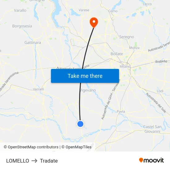 Lomello to Tradate map