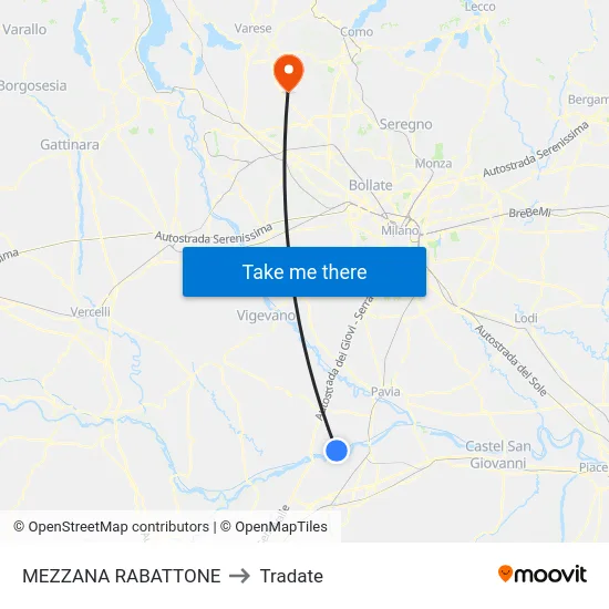 Mezzana Rabattone to Tradate map