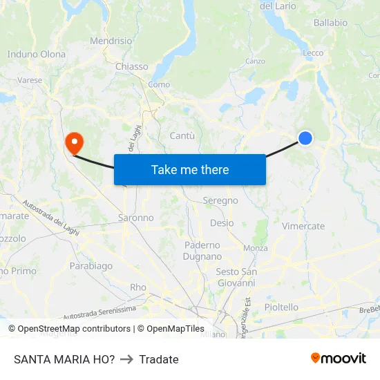 Santa Maria Ho? to Tradate map