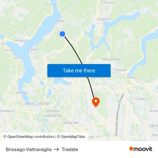 Brissago-Valtravaglia to Tradate map