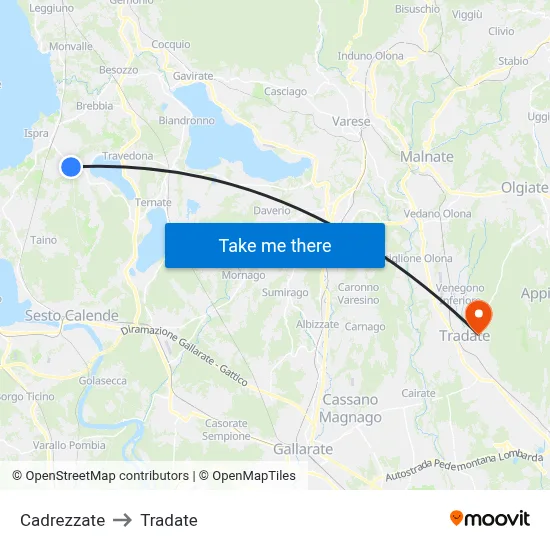Cadrezzate to Tradate map