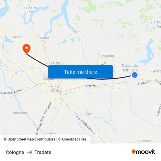 Cologne to Tradate map