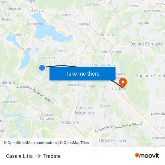 Casale Litta to Tradate map