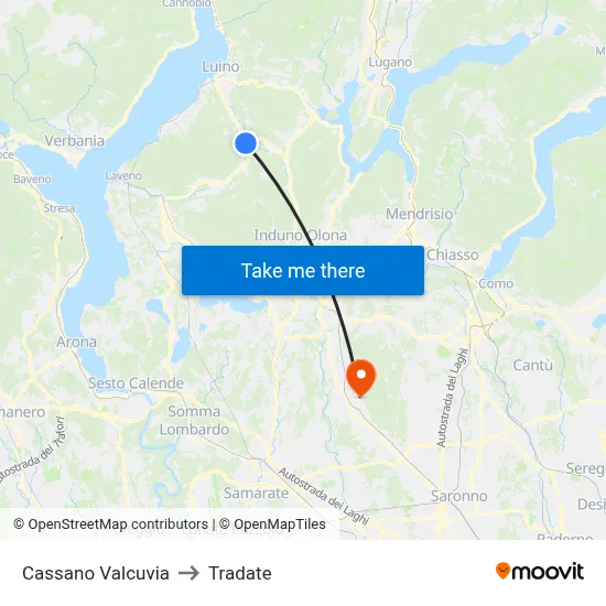 Cassano Valcuvia to Tradate map
