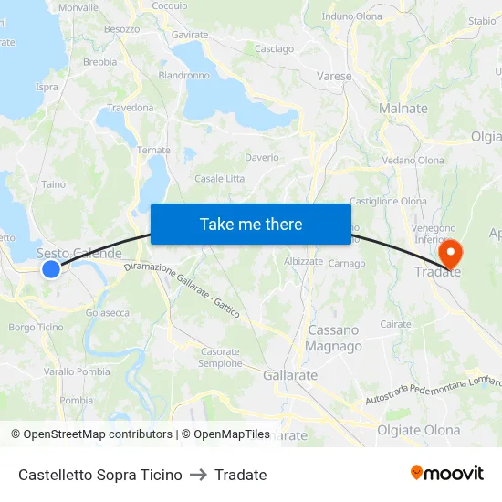 Castelletto Sopra Ticino to Tradate map