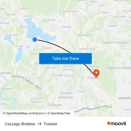 Cazzago Brabbia to Tradate map