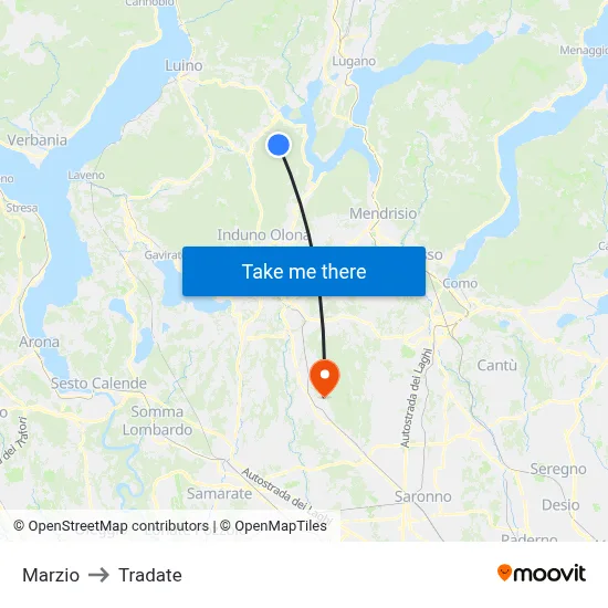 Marzio to Tradate map